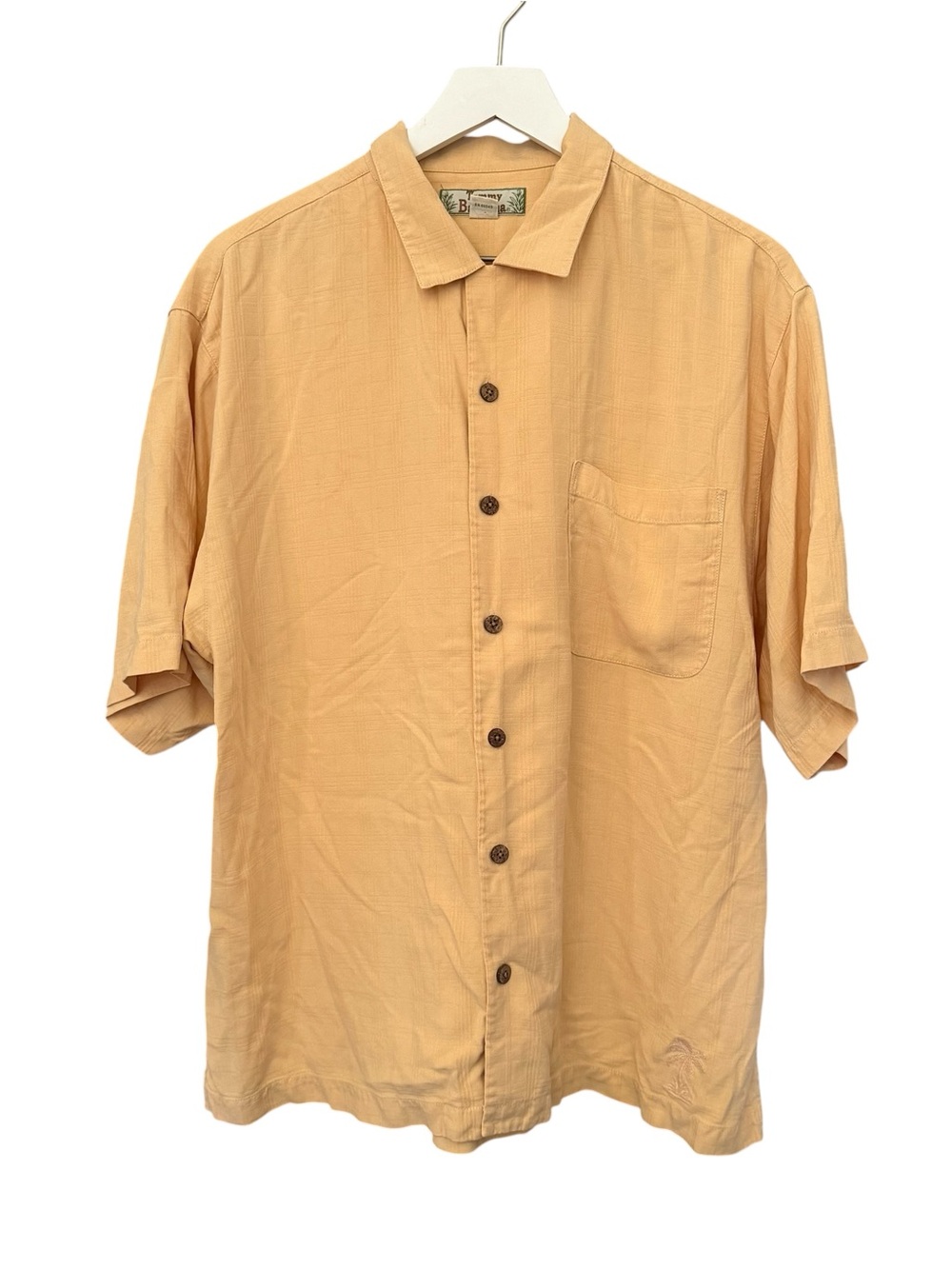 Tommy Bahama Mens Large 100% Silk Short Sleeve Camp Shirt Terracotta Orange